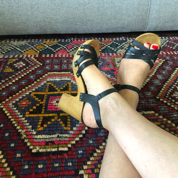 GUC TOPSHOP Black Leather Wood Heels 37 / 6.5 - Picture 12 of 12